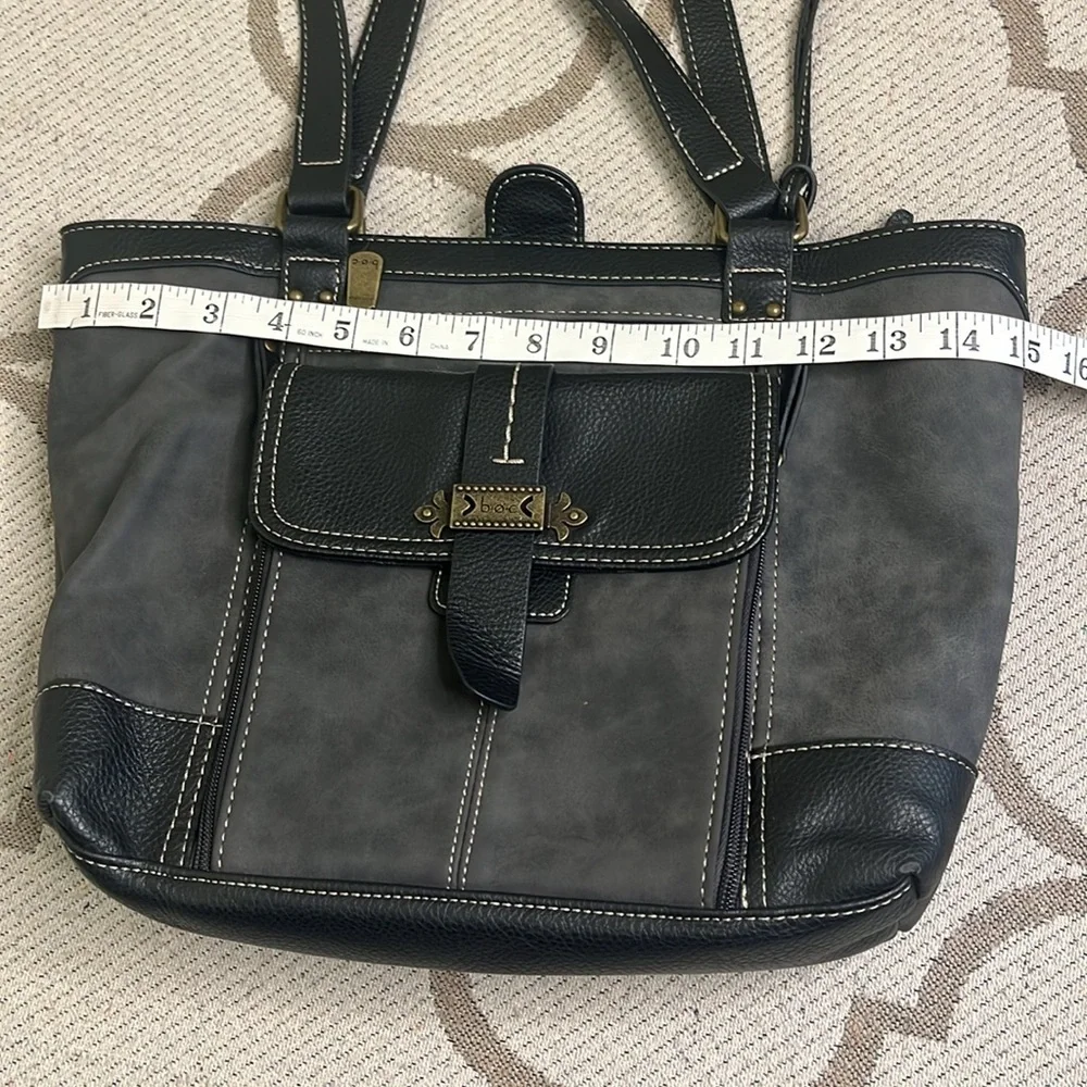 BOC vegan leather multiple pockets Black Gray shoulder tote Bag - Picture 15 of 17